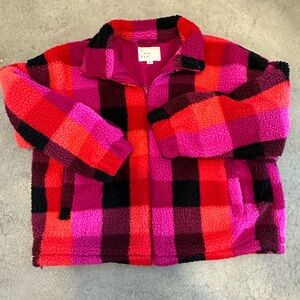 Bright plaid fleece jacket